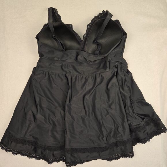 Torrid Black Swim Dress Size 2 Plus Crisscross Back Lace Trim 1 Piece Swimsuit - Picture 2 of 10